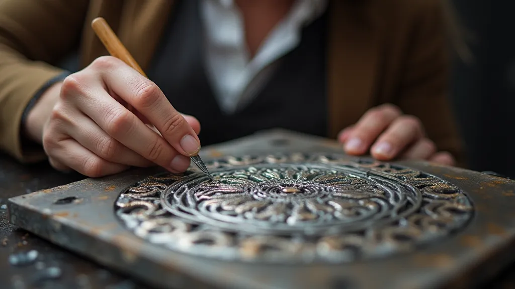 Chasing hammer creating a raised design on silver