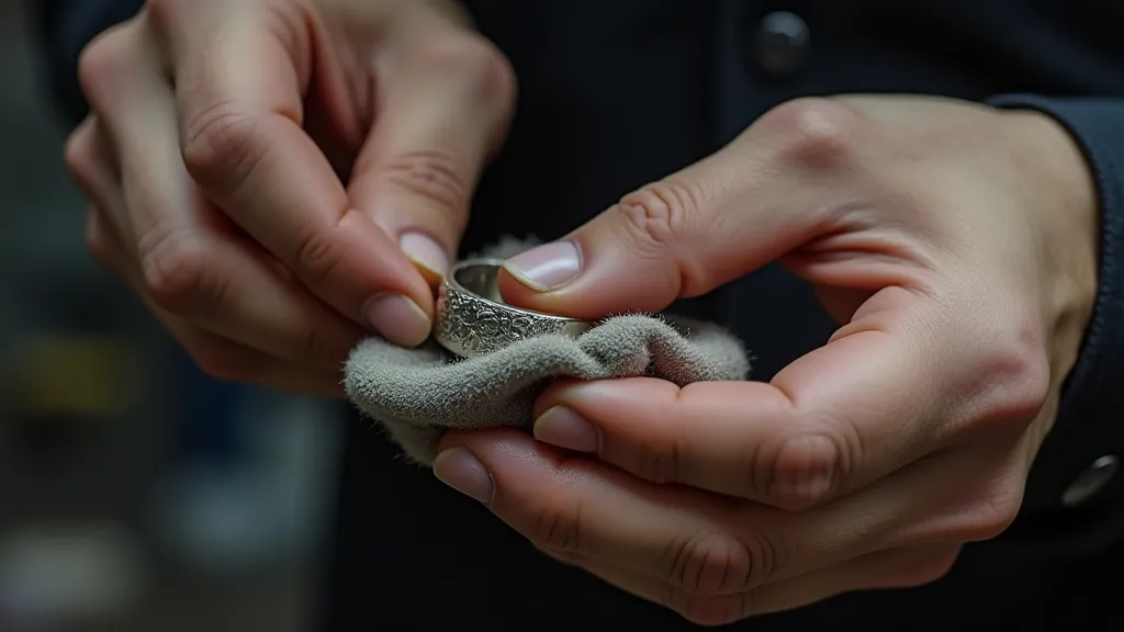 Silversmith polishing a ring with a cloth