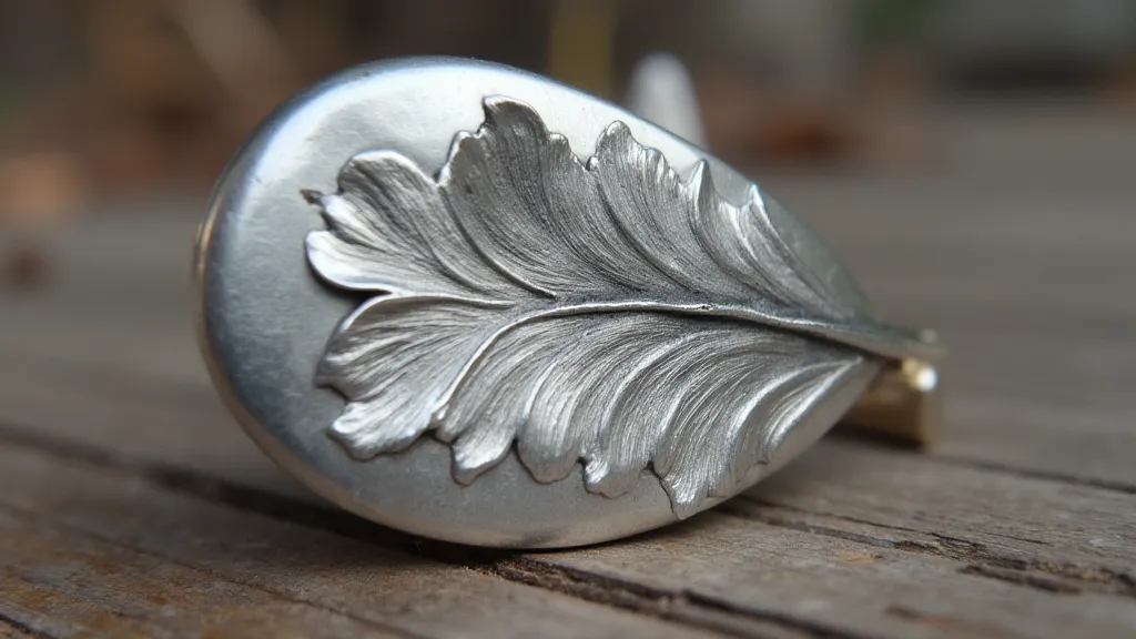 Finished piece of etched silver jewelry.