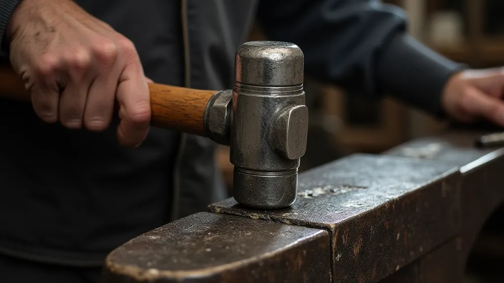 Silversmith hammering silver