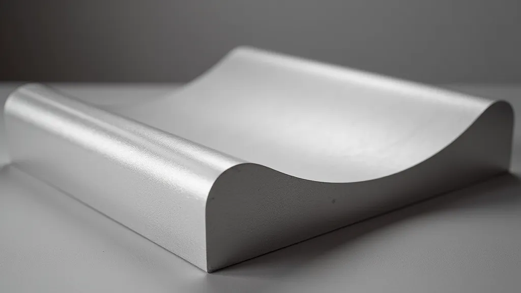Partially curved silver sheet on block