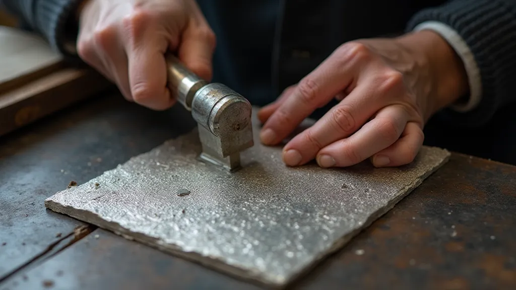 Silversmith using a planishing hammer.