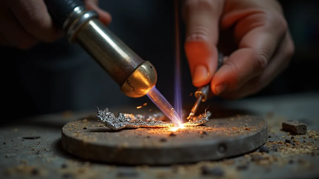 Silversmith soldering two silver pieces