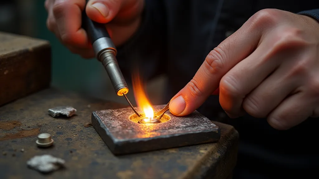 Silversmith heating silver with a torch