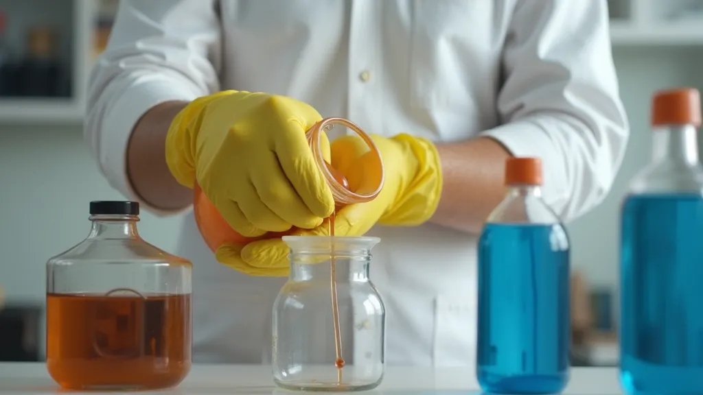 Silversmith wearing gloves handling chemicals